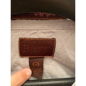 Born Men Shirt Sz M Gray Striped Linen/Bamboo SS Button-Up Beachy Casual Classic